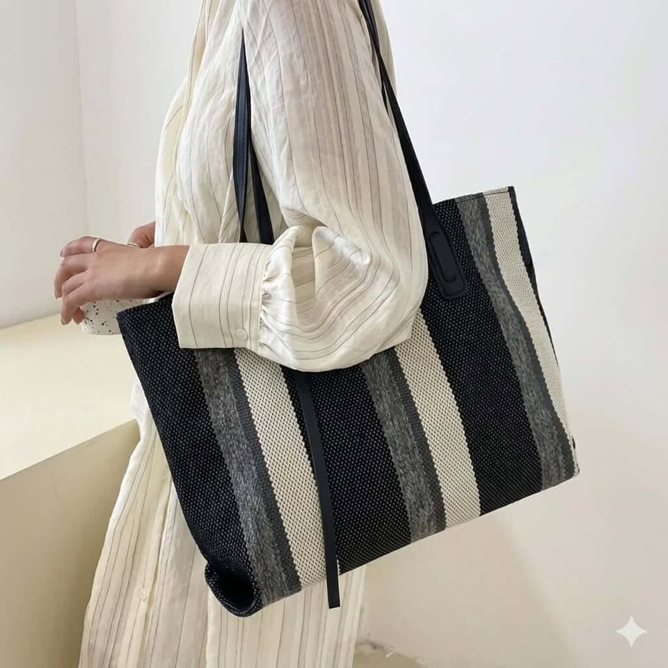 Black Striped Tote